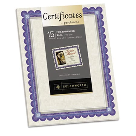 Oruga Foil-Enhanced Parchment Certificates - Ivory/Blue/Silver - 24 lb - 8.5 x 11, 15PK OR3324059